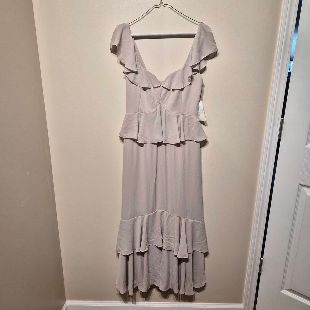 Show Me Your Mumu Reese Ruffle Dress Soft Chiffon Beige Small